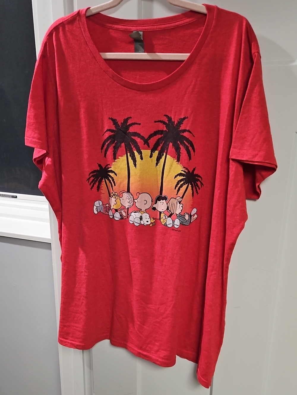 Red Short-Sleeve Graphic Tee with Sunset Palm Design